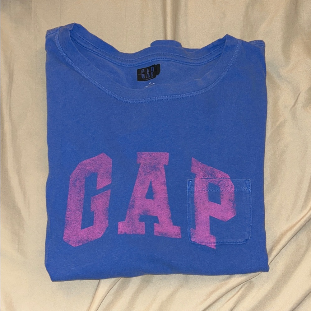GAP Women Blue and Pink Logo T-Shirt